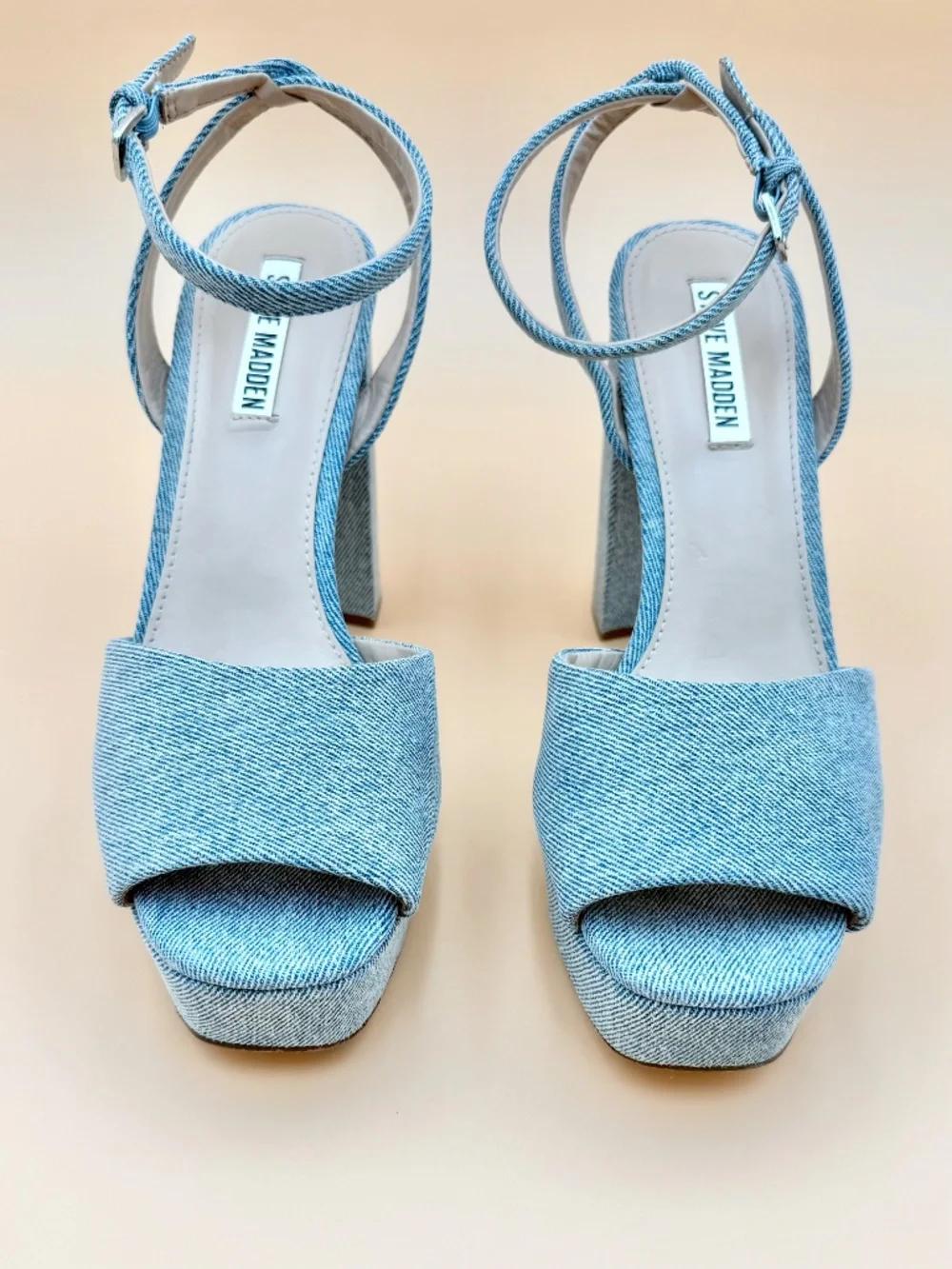 Steve Madden Lourdes Denim Platform Block Heel Sandals 8M